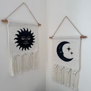 Sun and Moon Macrame Wall Hanging Decor - Black and White